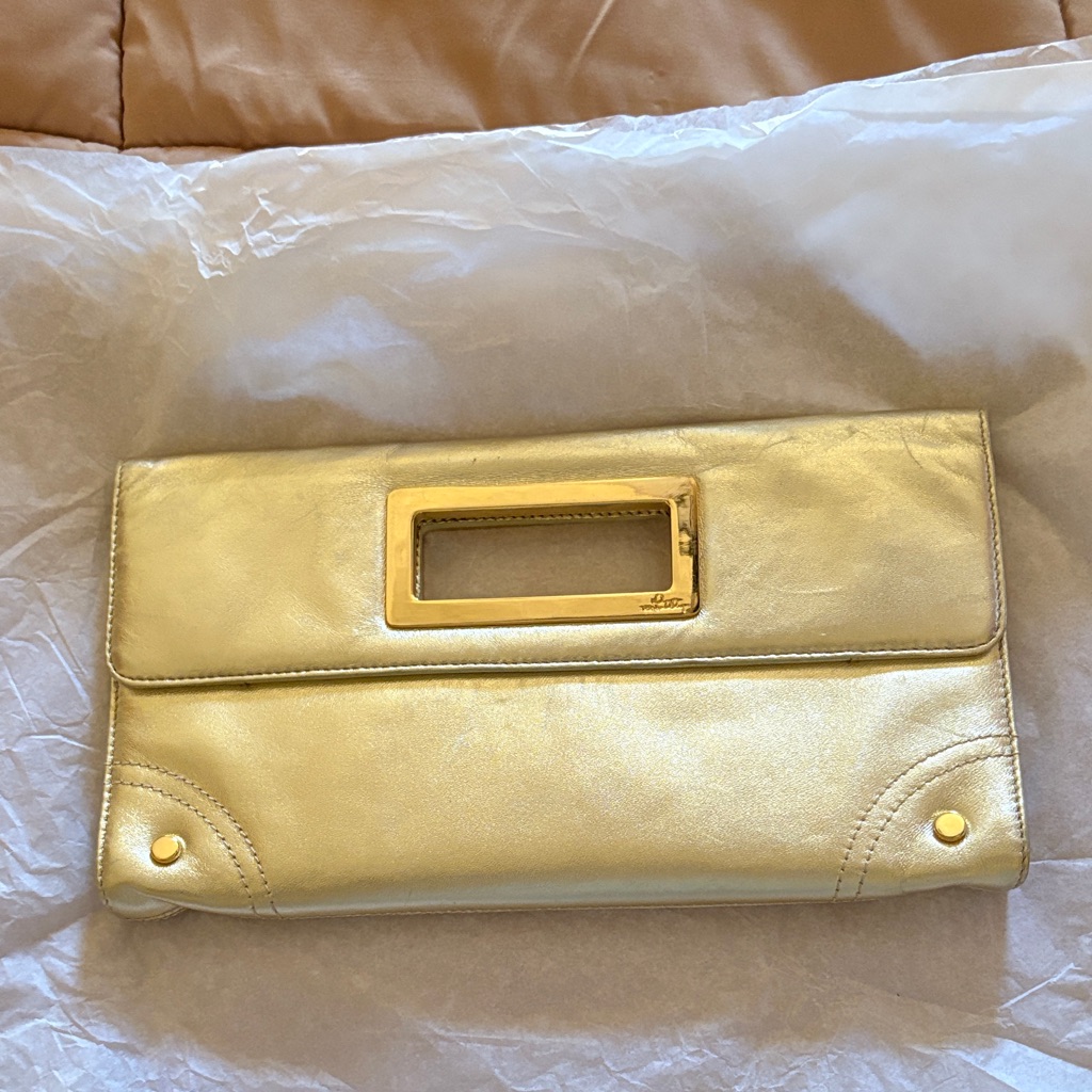 Lilly Pollier Metallic Gold Leather Clutch